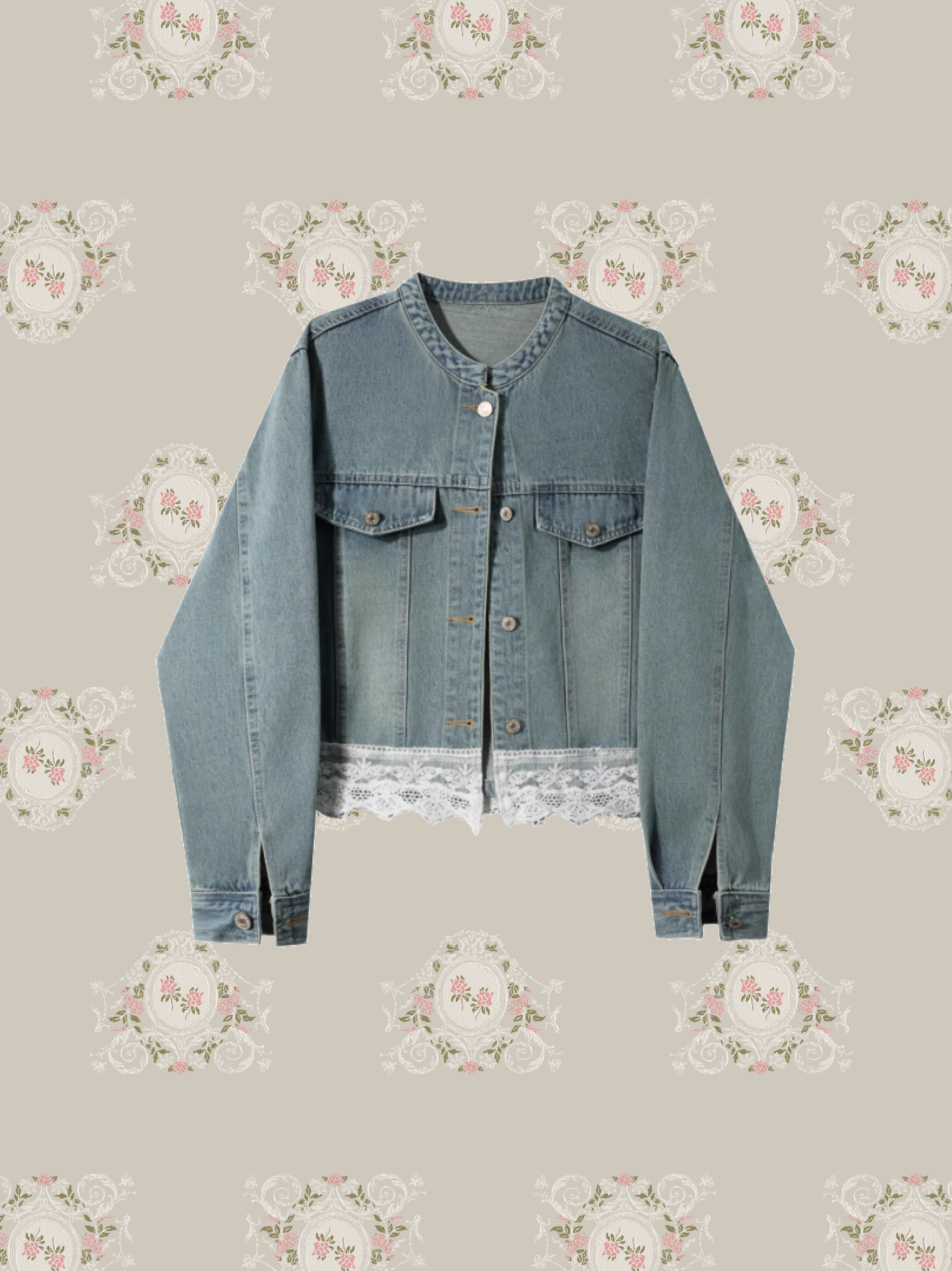 Cropped Lace Docking Denim Jacket/クロップド レース ドッキング デニム ジャケット