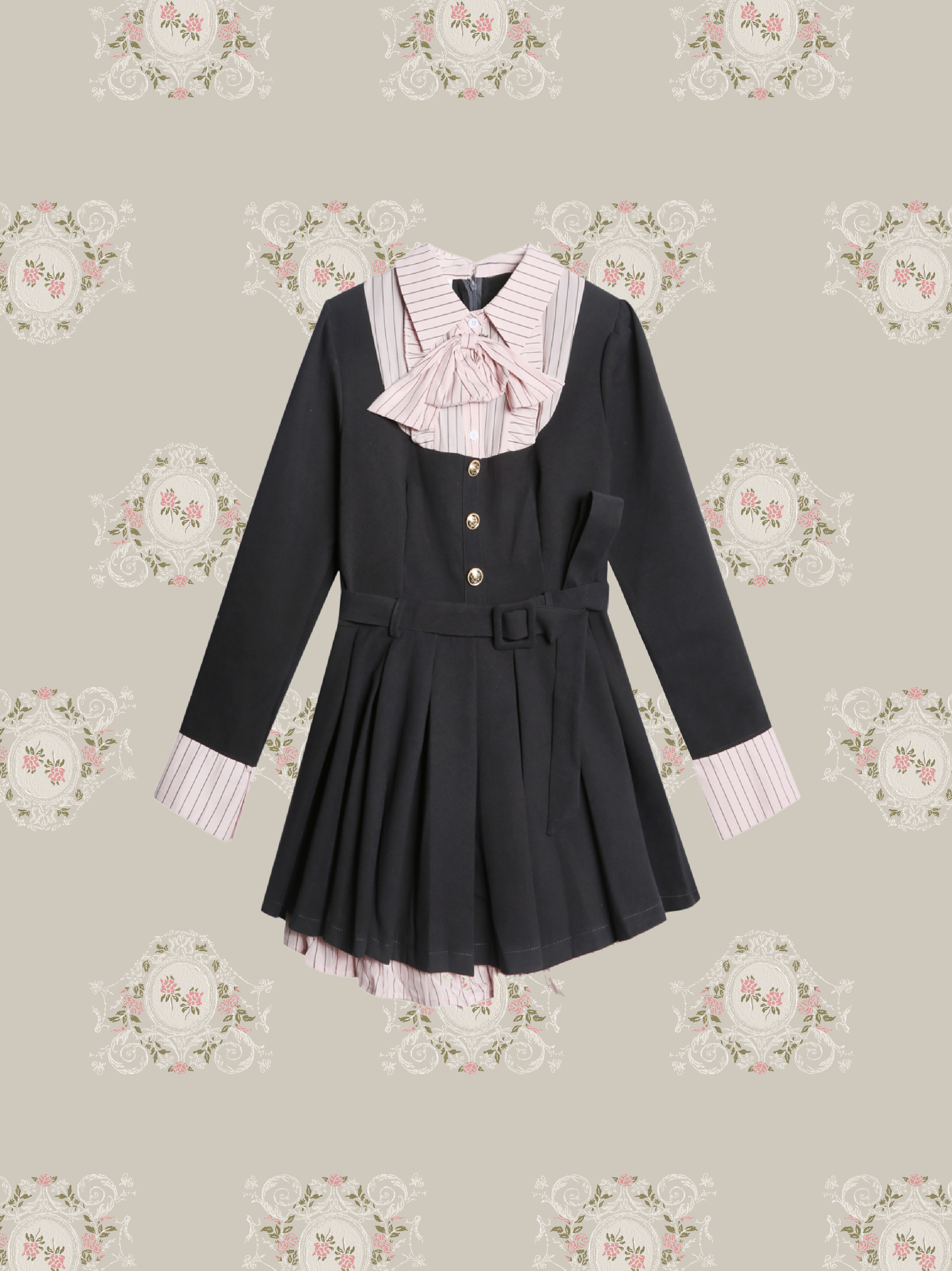 Patchwork Preppy Pleats One Piece/パッチワークプレッピープリーツワンピース