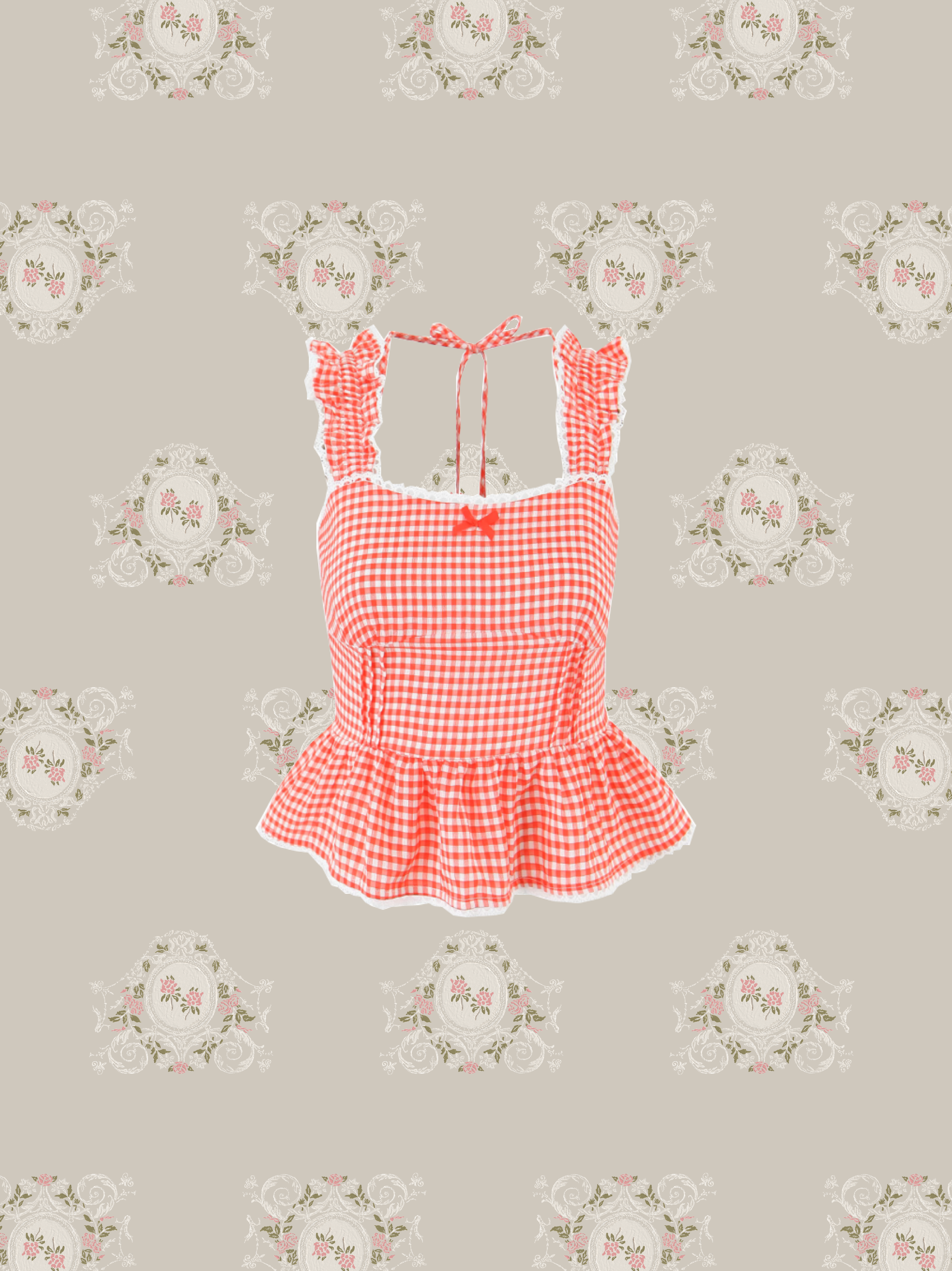 Peplum Check Vest Top/ペプラムチェックベストトップス
