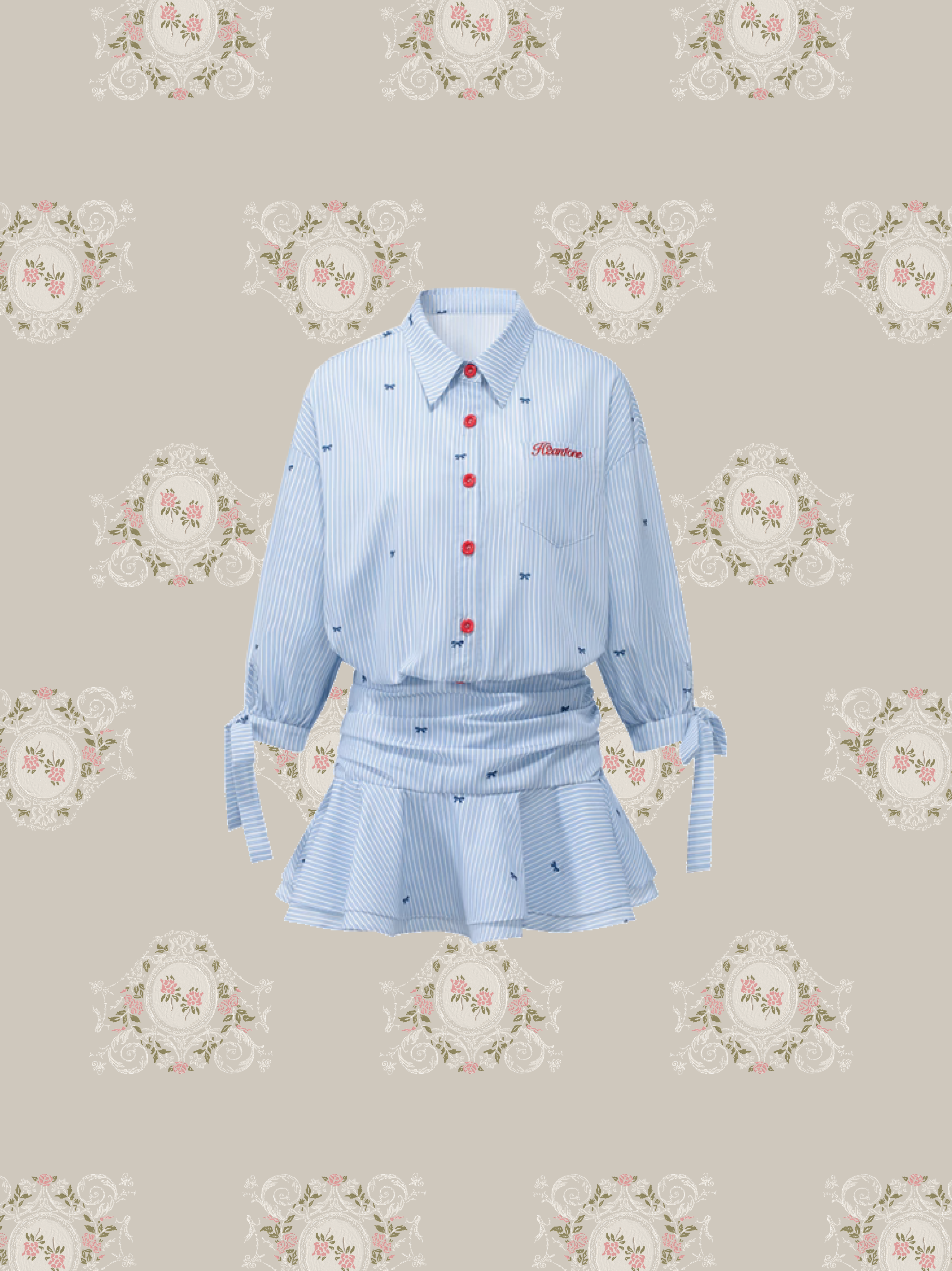 Sky Blue Preppy Flare Shirt One Piece/スカイブループレッピーフレアシャツワンピース