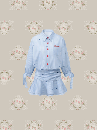 Sky Blue Preppy Flare Shirt One Piece/スカイブループレッピーフレアシャツワンピース