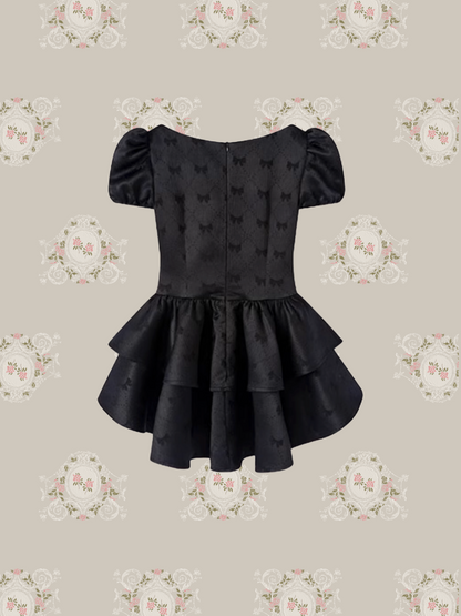 Lace Deco Ribbon Emboss Dress/レースデコリボンエンボスドレス