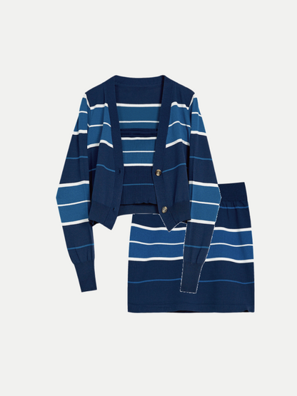 Strip Blue Motif Knit Set Up