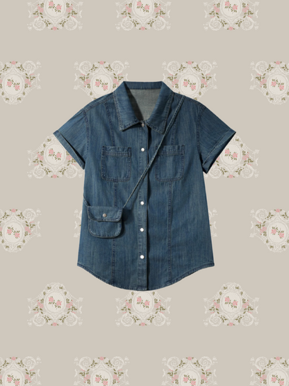 Relaxed Denim Shirt With Mini Bag/ミニバッグ付きリラックスデニムシャツ