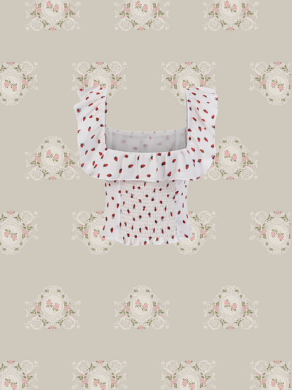 Cheerful Pattern Ruffle Short Top/柄フリルショートトップス