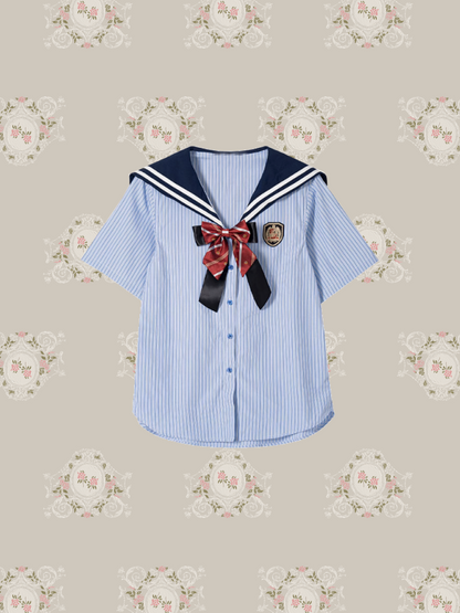 Preppy Sailor Collar Stripe Shirt/プレッピーセーラーカラーストライプシャツ