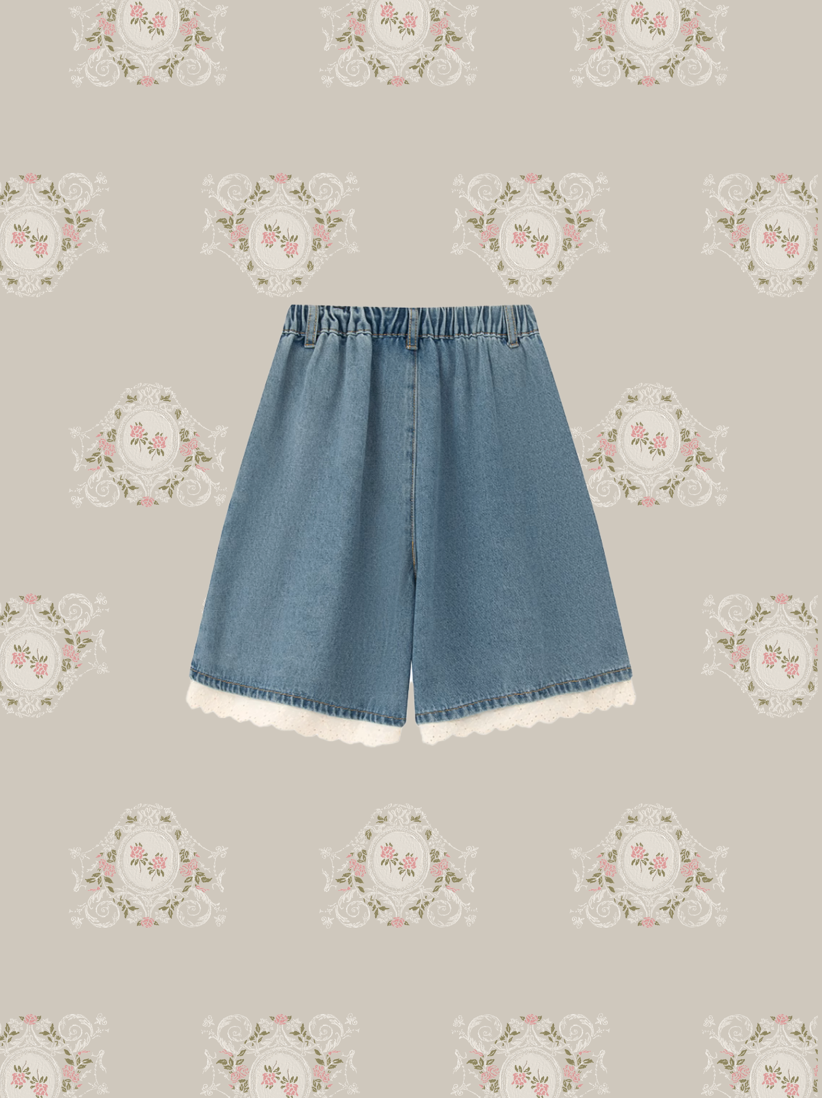 Lace & Bow Denim Short Pants/レース＆リボンデニムショートパンツ
