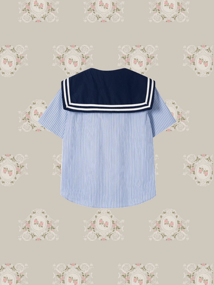 Preppy Sailor Collar Stripe Shirt/プレッピーセーラーカラーストライプシャツ