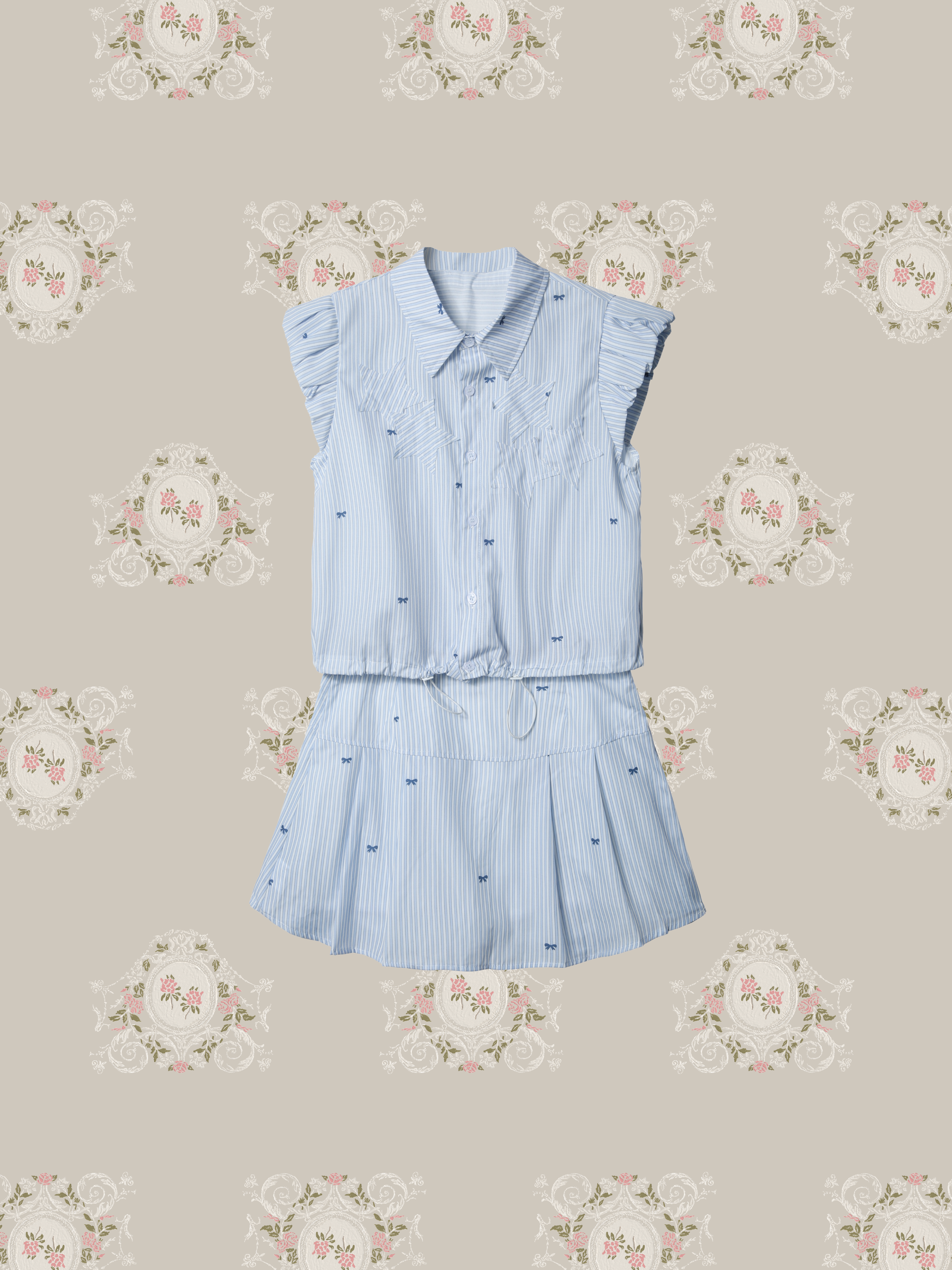 Petal Sleeves Shirt Mini Skirt Set Up/花びら袖シャツミニスカートセットアップ