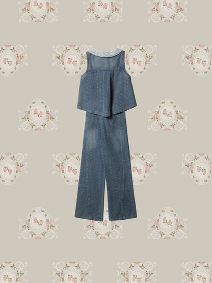 Fringe Design Lace Deco Denim Set Up/フリンジデザイン レースデコ デニムセットアップ