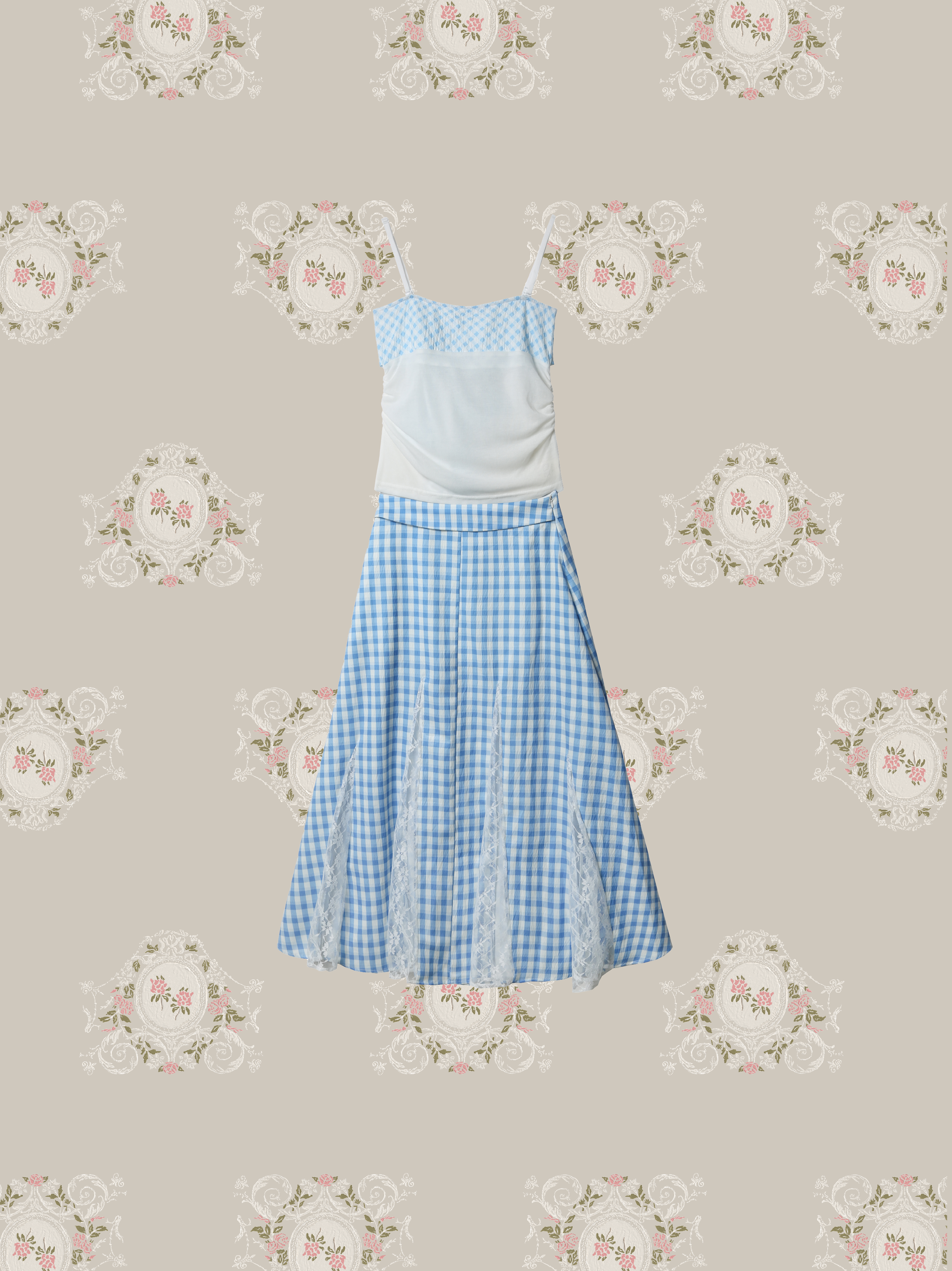 Blue Plaid Big Ribbon Cami Set Up/ブルーチェック柄ビッグリボンキャミソールセットアップ