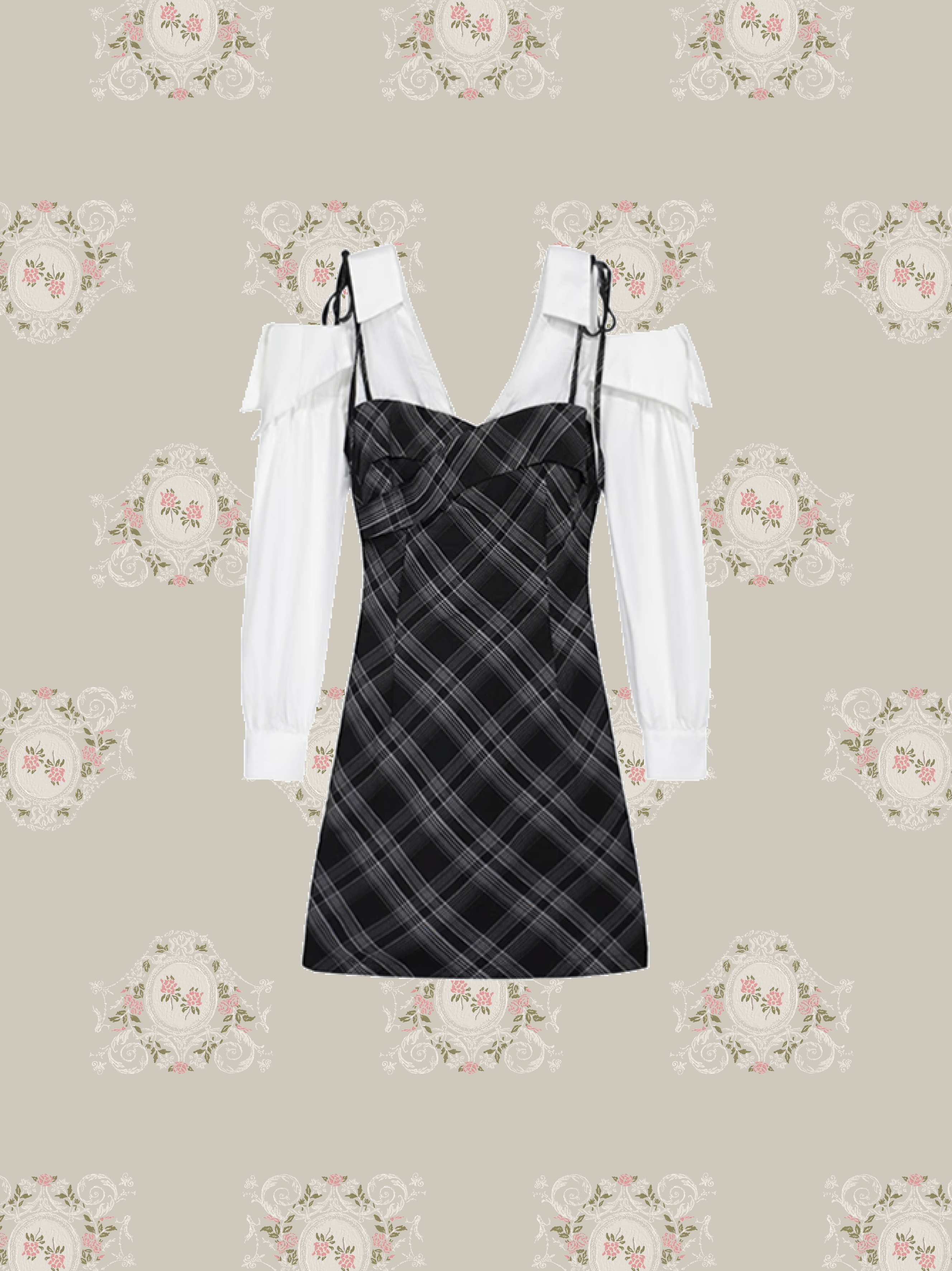 Plaid Patchwork Off Shoulder One Piece/チェック柄パッチワークオフショルダーワンピース
