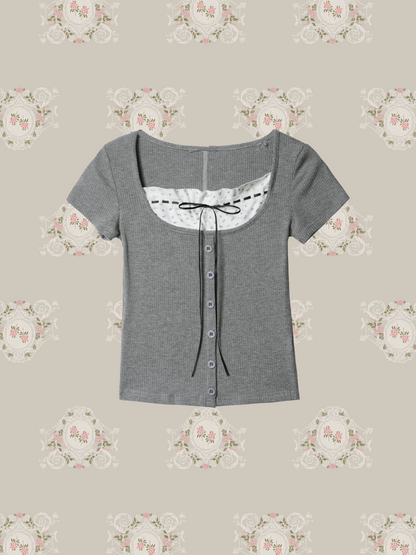 Floral Lace Up T/フローラルレースアップTシャツ