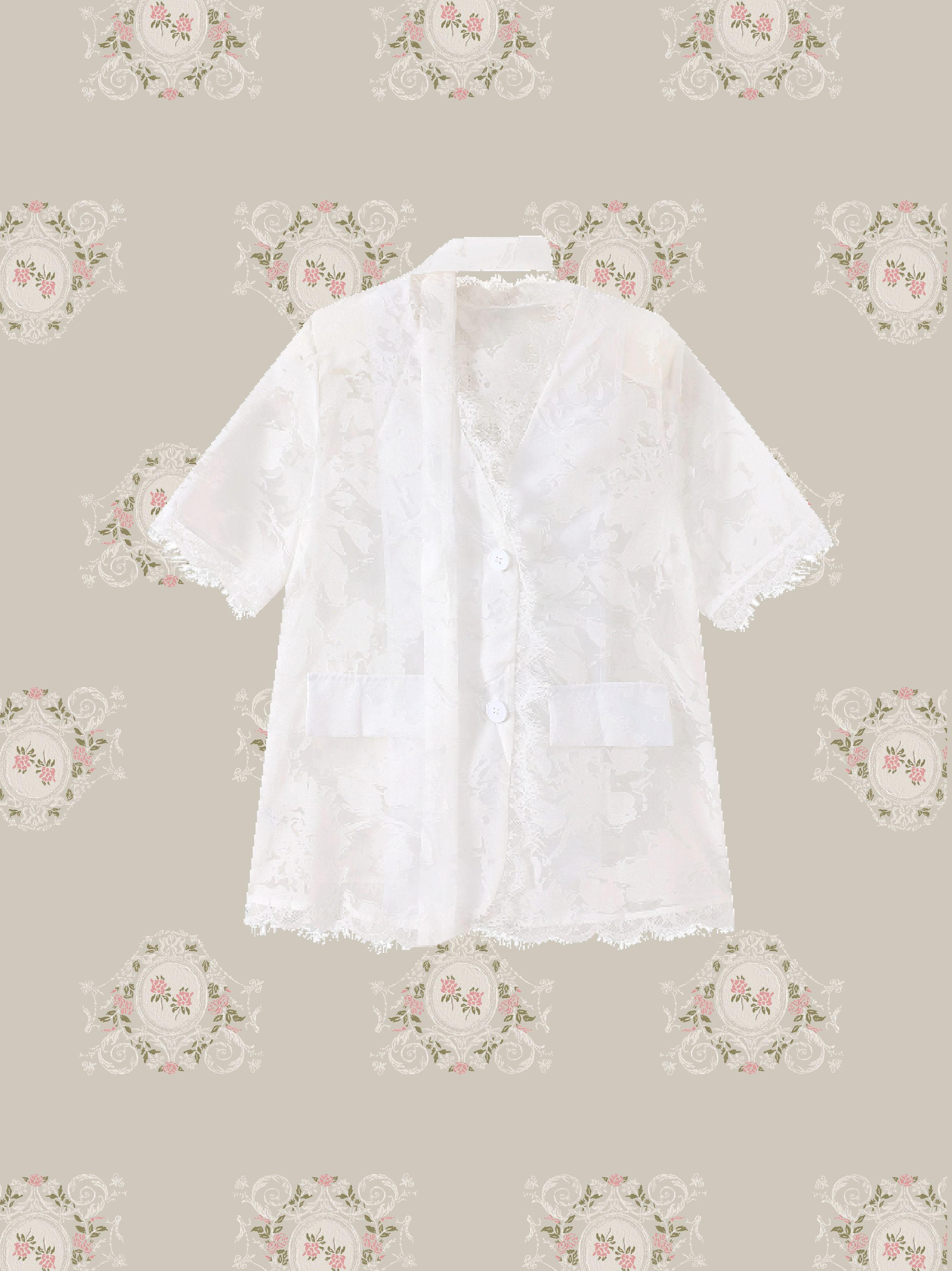 French Emboss Lace Tie Shirt/フレンチエンボスレースタイシャツ