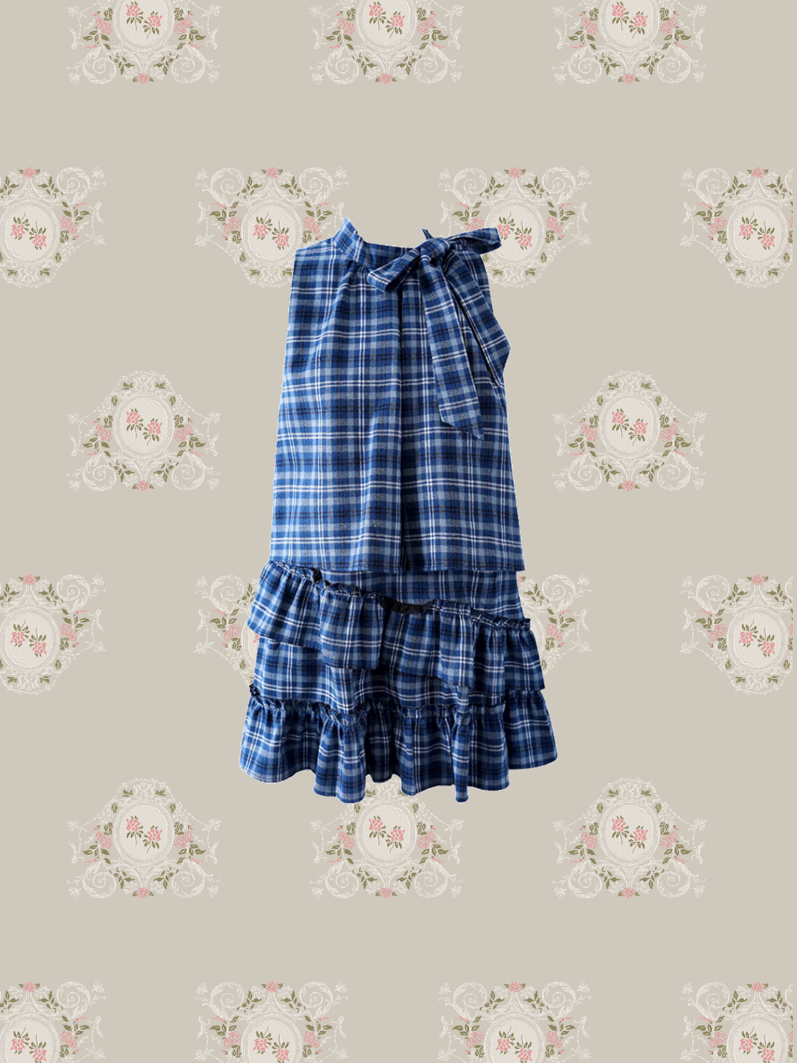 French Check Ruffle Dress/フレンチチェックフリルドレス