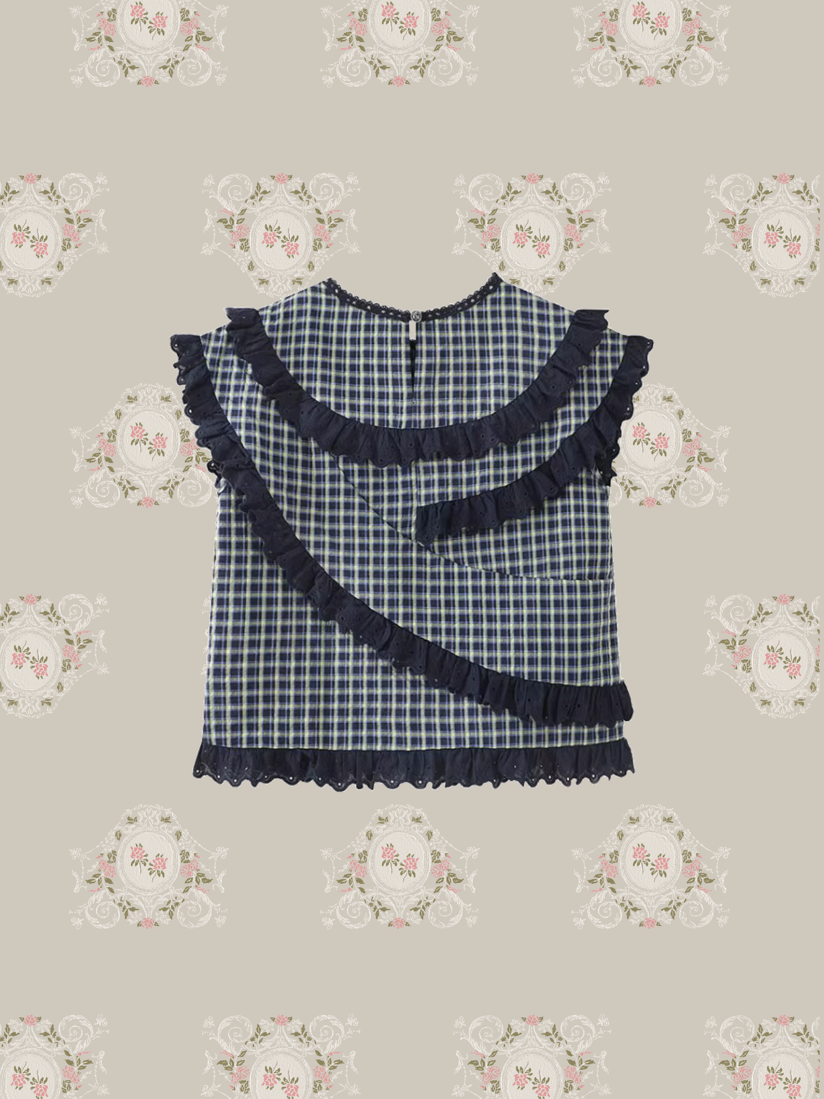 Retro Check Motif Frill Vest/レトロチェックモチーフフリルベスト
