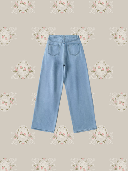 Ribbon Denim Wide Pants 