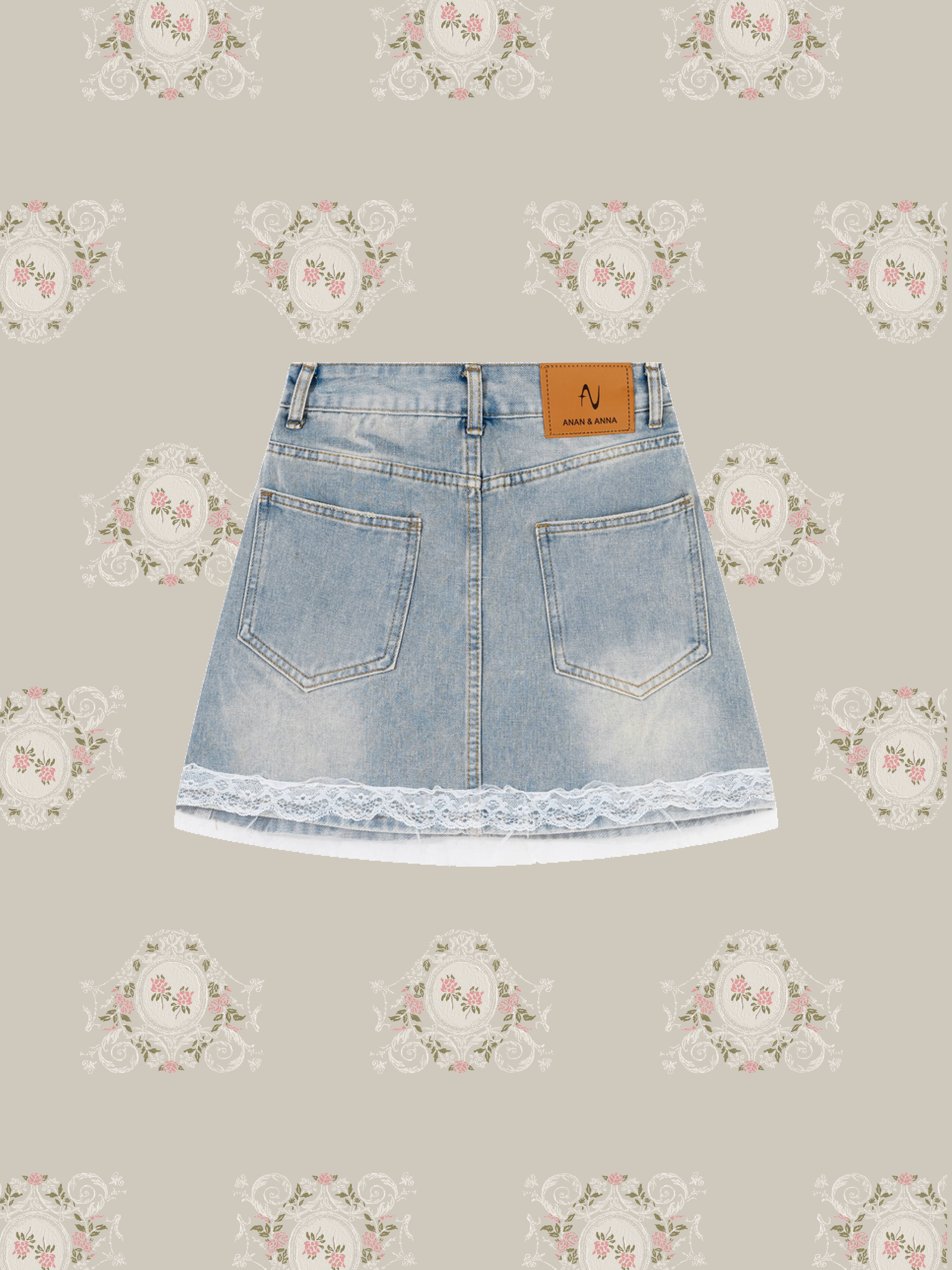 Lace Piping Denim Skirt/レースパイピングデニムスカート