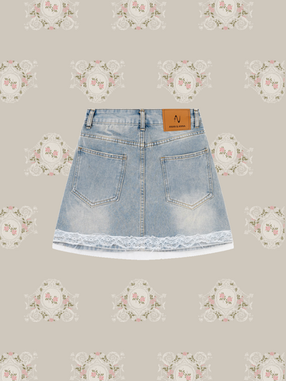 Lace Piping Denim Skirt/レースパイピングデニムスカート
