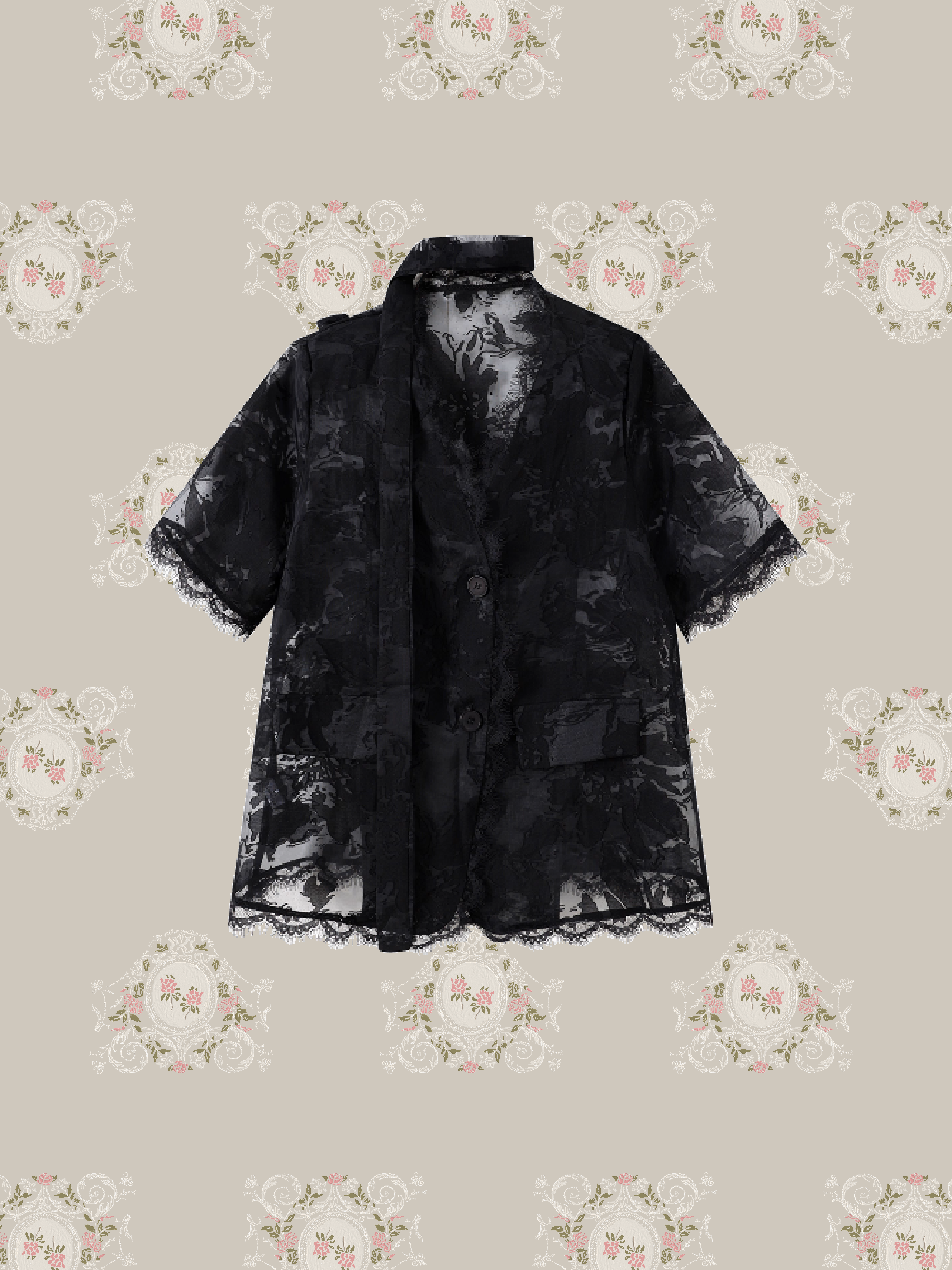 French Emboss Lace Tie Shirt/フレンチエンボスレースタイシャツ