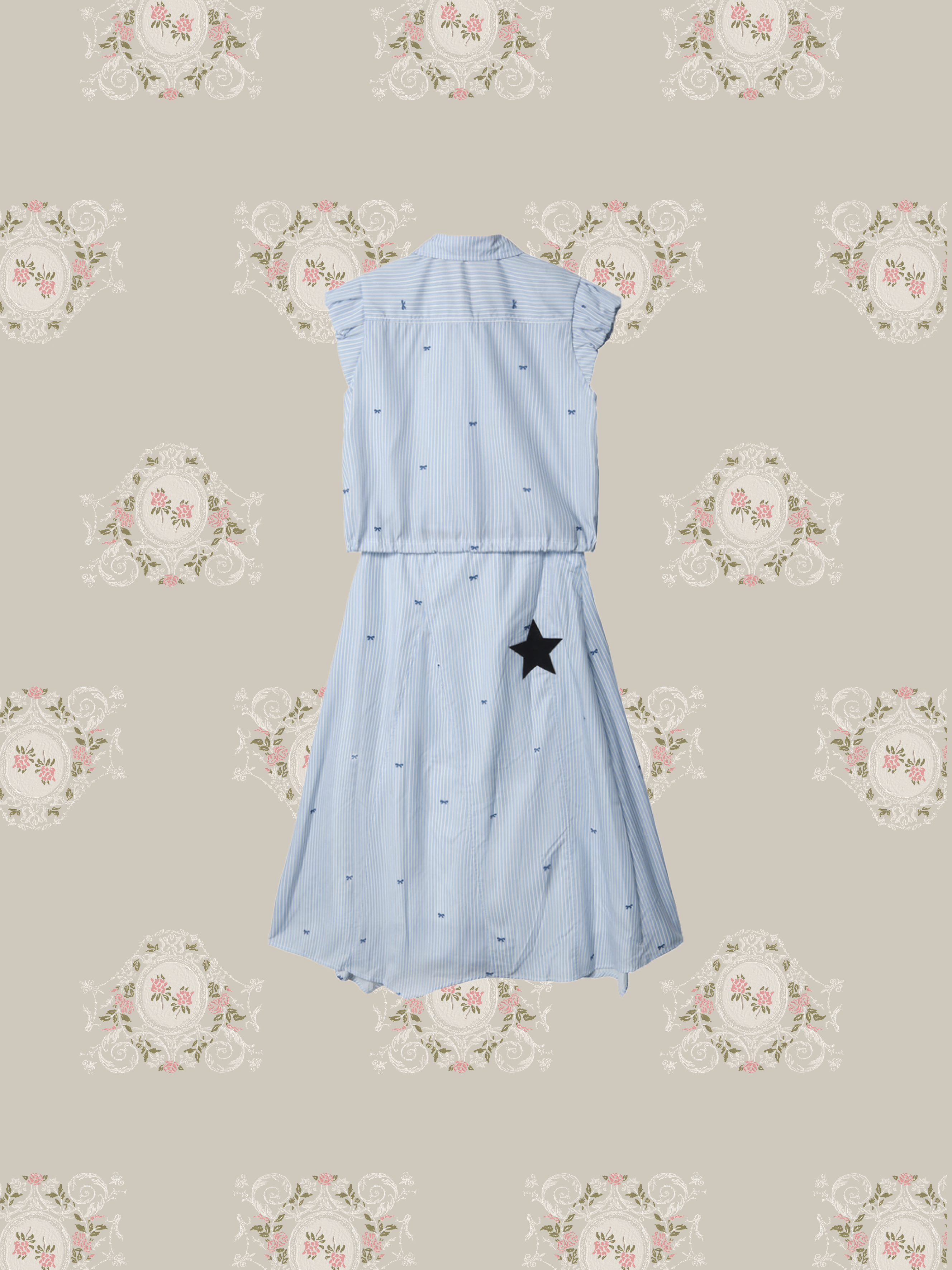 Petal Sleeves Shirt Long Skirt Set Up/花びら袖シャツロングスカートセットアップ