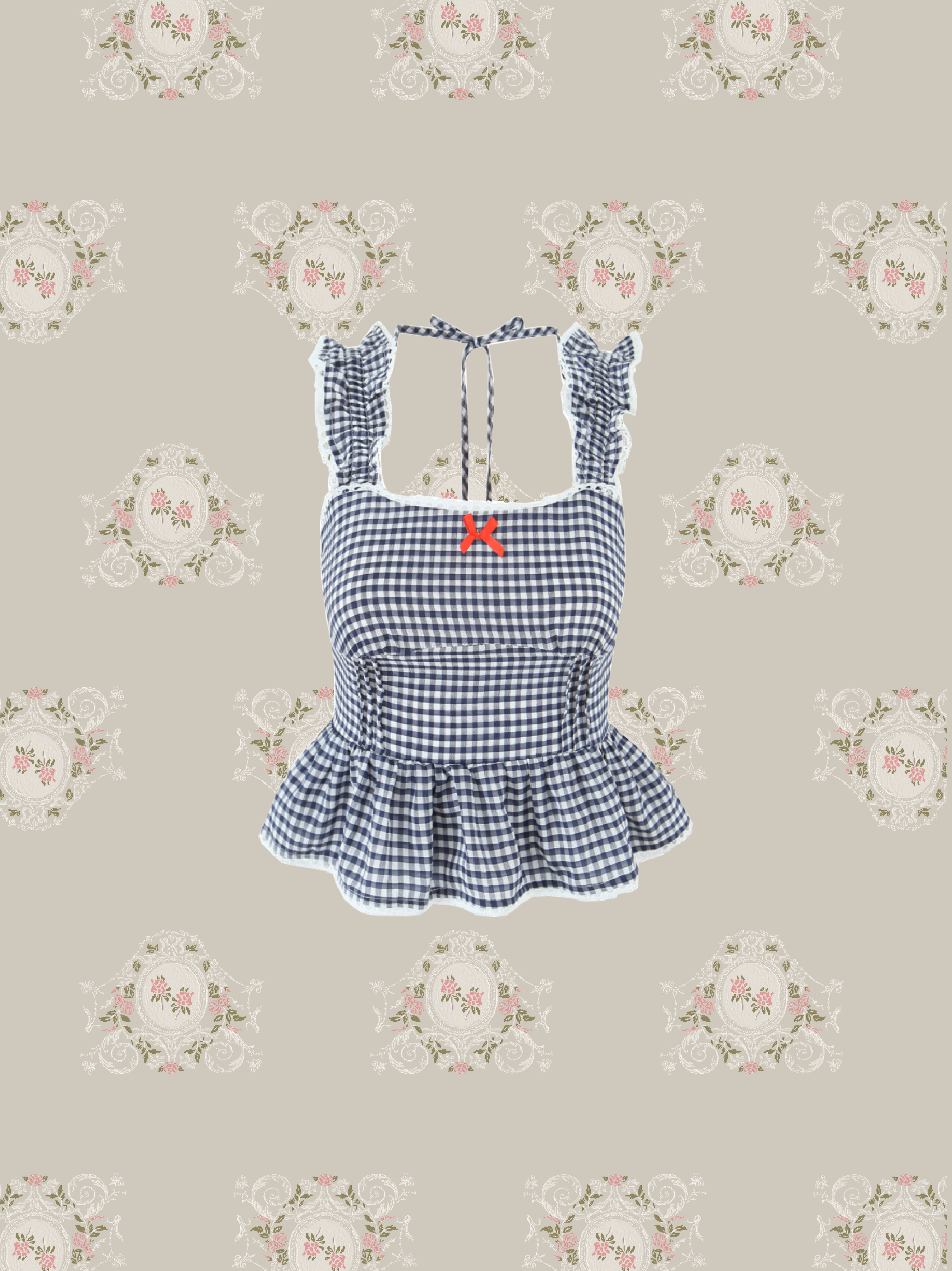Peplum Check Vest Top/ペプラムチェックベストトップス