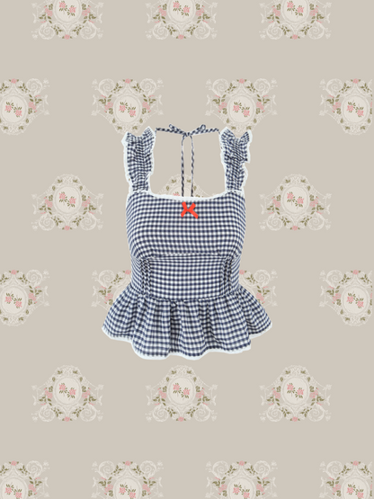 Peplum Check Vest Top/ペプラムチェックベストトップス