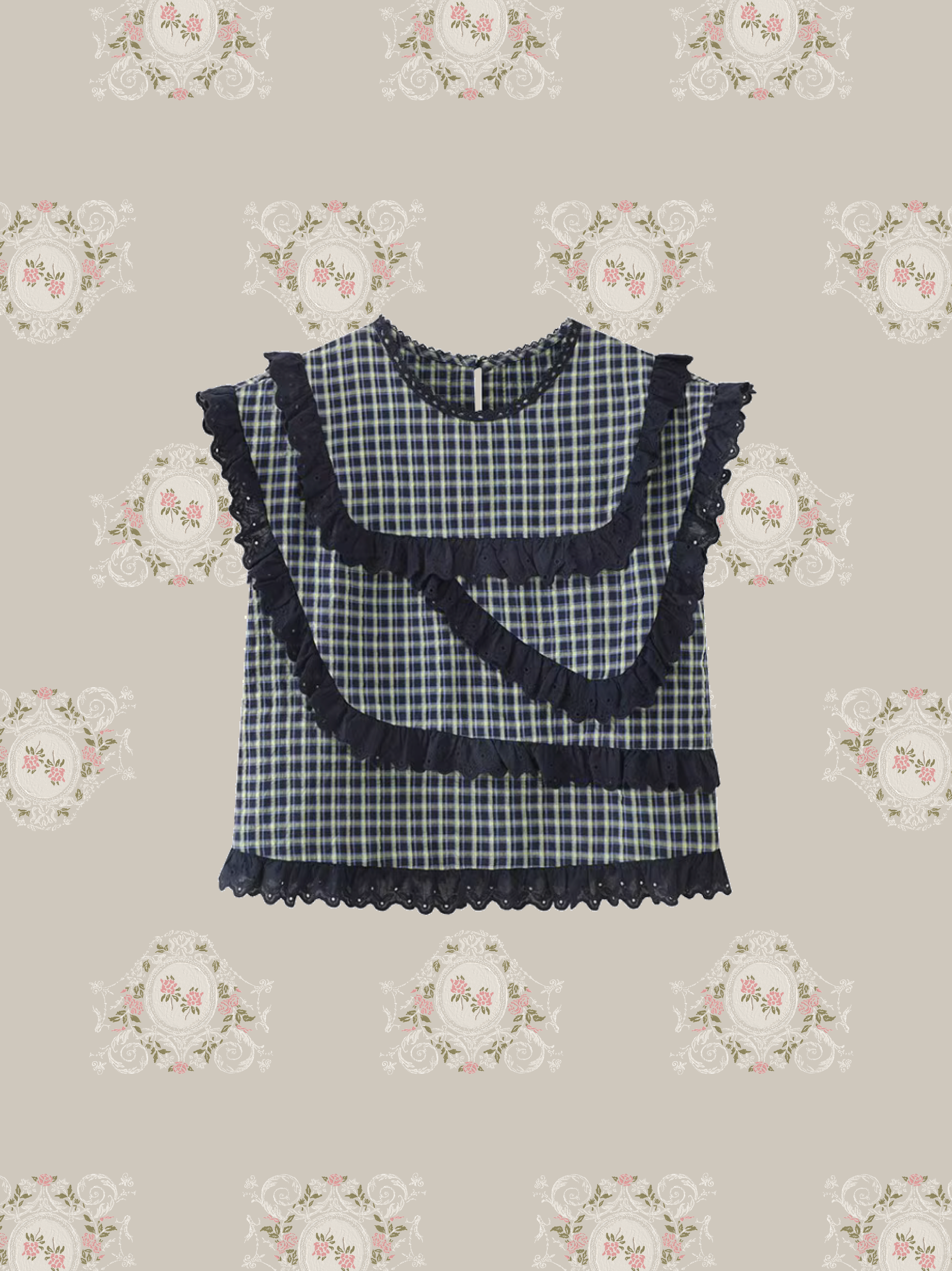 Retro Check Motif Frill Vest/レトロチェックモチーフフリルベスト