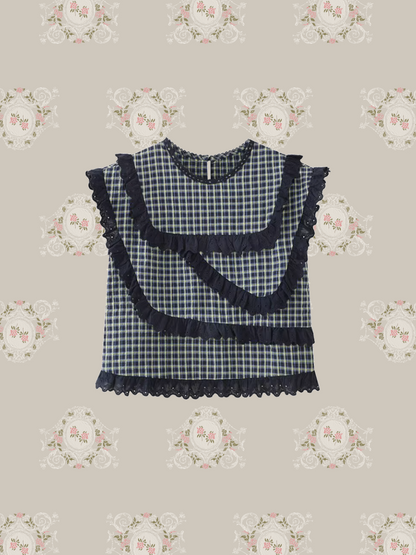 Retro Check Motif Frill Vest/レトロチェックモチーフフリルベスト