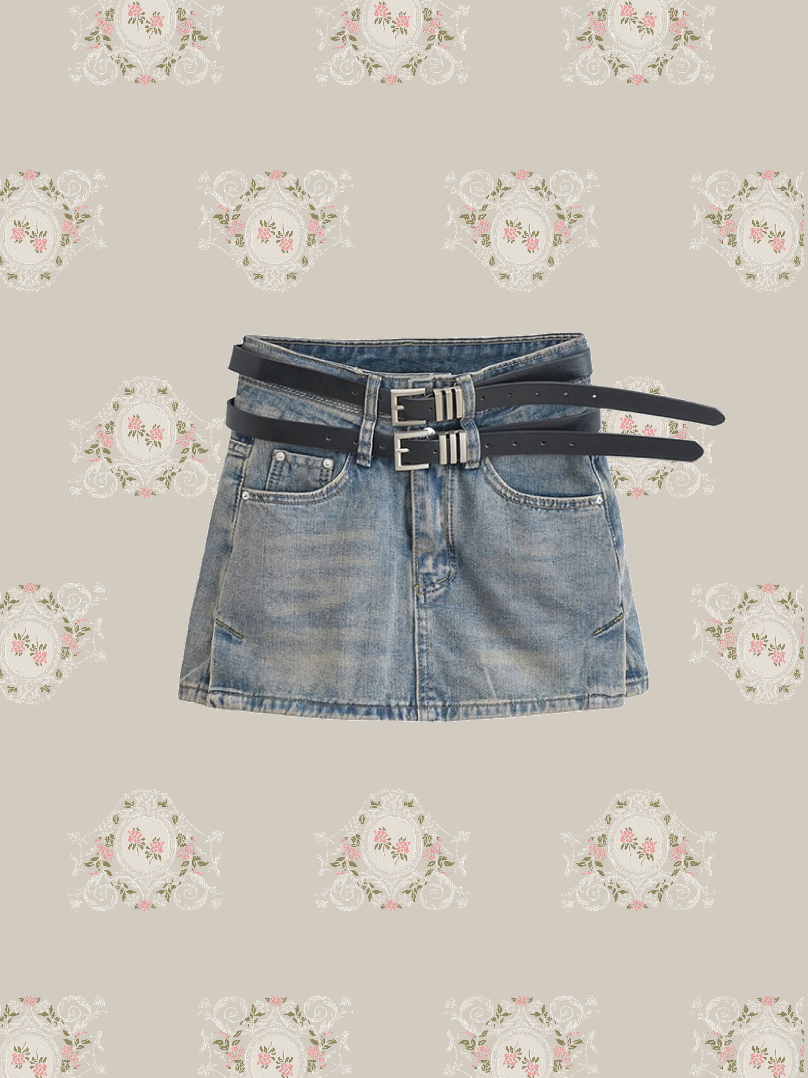 Double Belt Denim Skirt/ダブルベルトデニムスカート