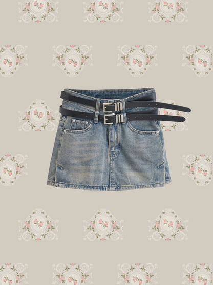 Double Belt Denim Skirt/ダブルベルトデニムスカート