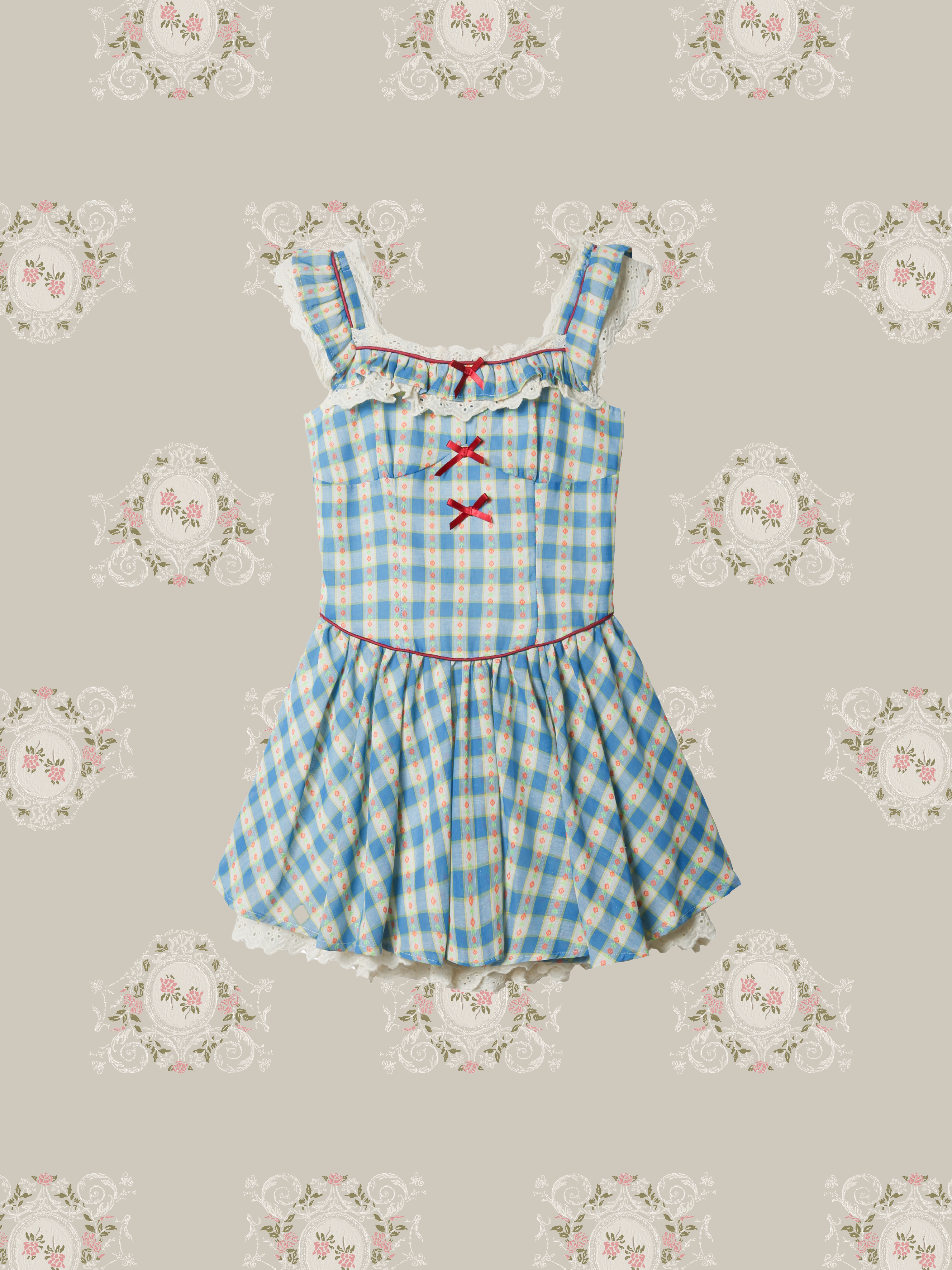 Garden Motif Plaid Frill Dress/ガーデンモチーフ チェック柄フリルワンピース