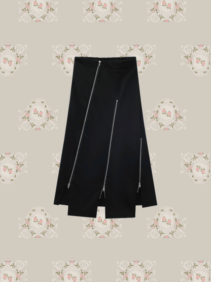 Asymmetry Zip Deco Skirt 