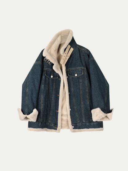 Denim Biker Fur Coat