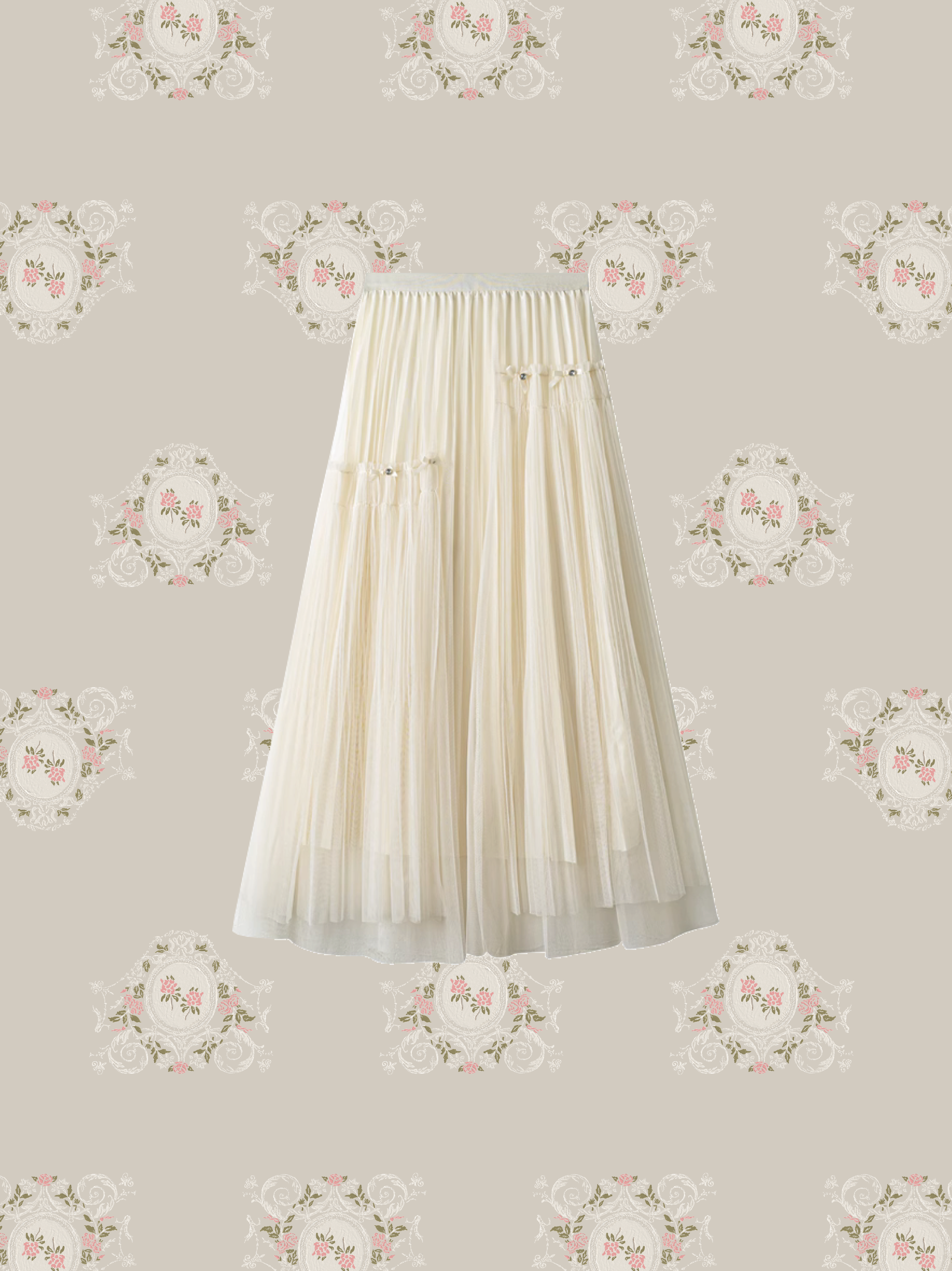 Unbalance Mesh Ribbon Pleats Skirt 