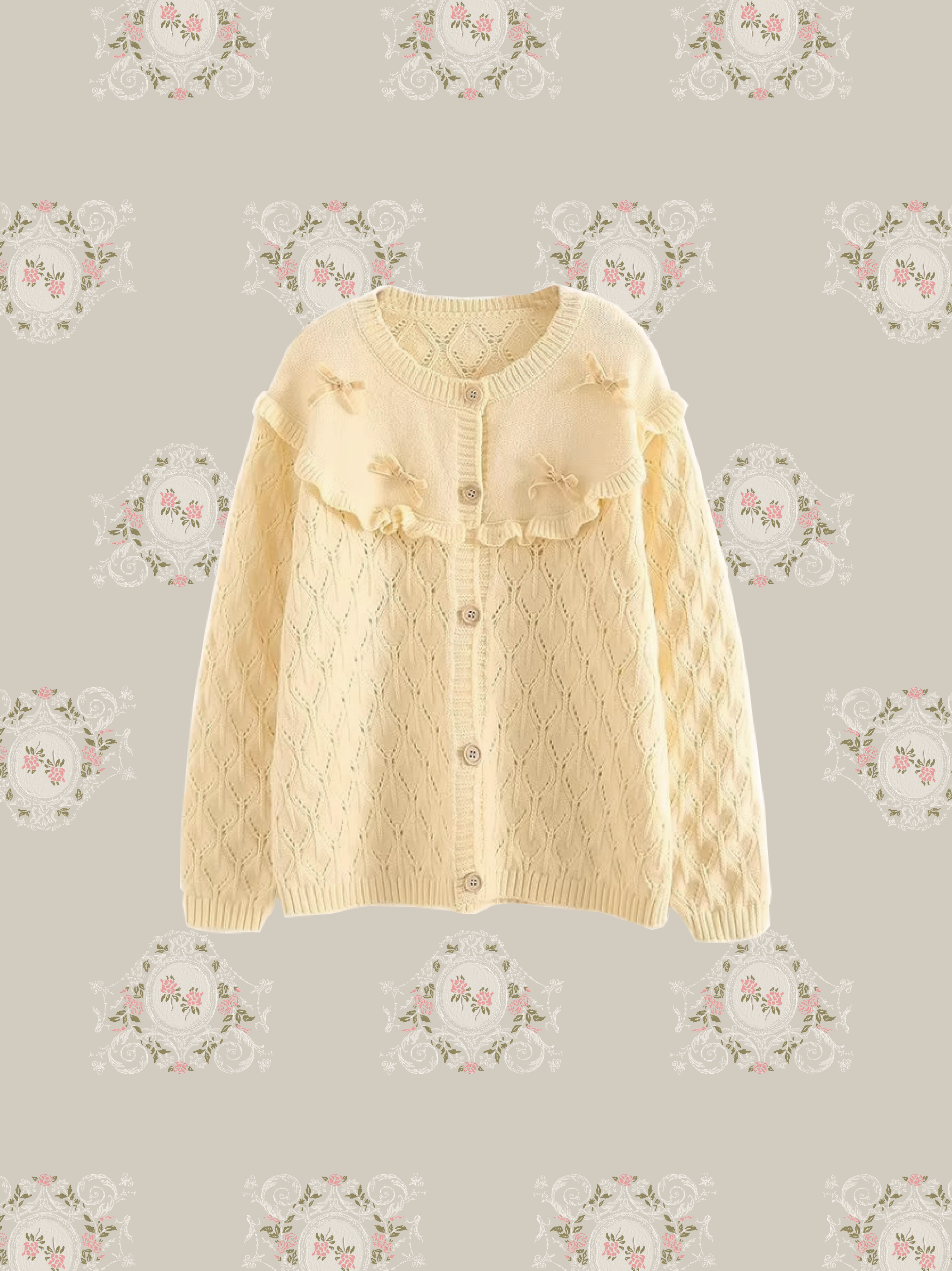 Big Frill Collar Ribbon Cardigan 