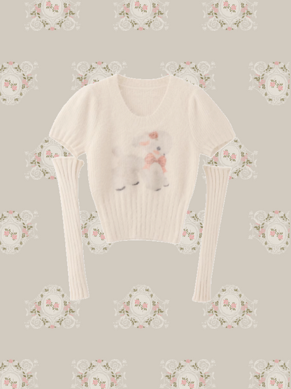 Fitted Doggy Embroidery Knit Top  フィットドギー刺繍ニットトップ