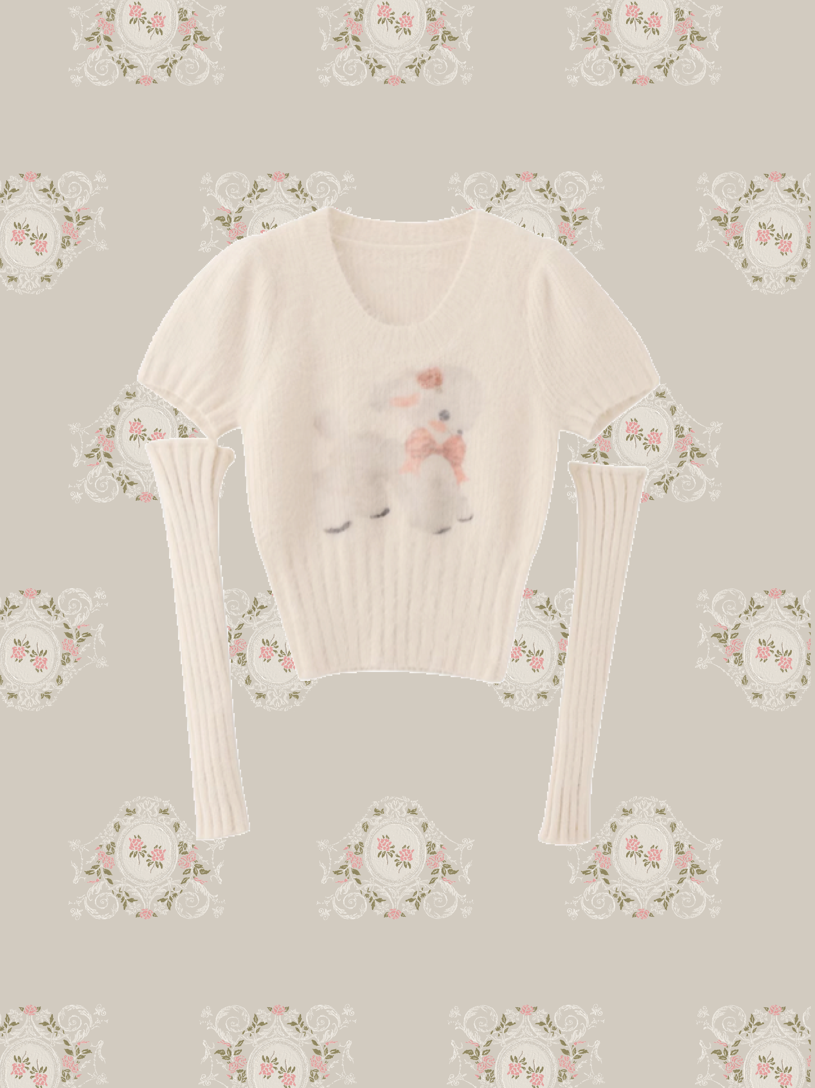 Fitted Doggy Embroidery Knit Top 