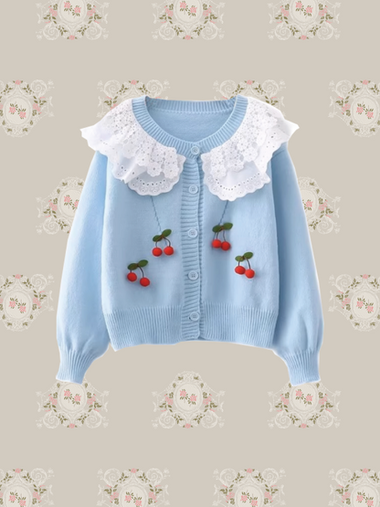 Lace Collar Cherry Cardigan 