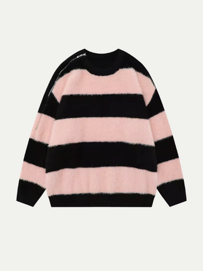 Shoulder Zip Wide Stripe Knit 