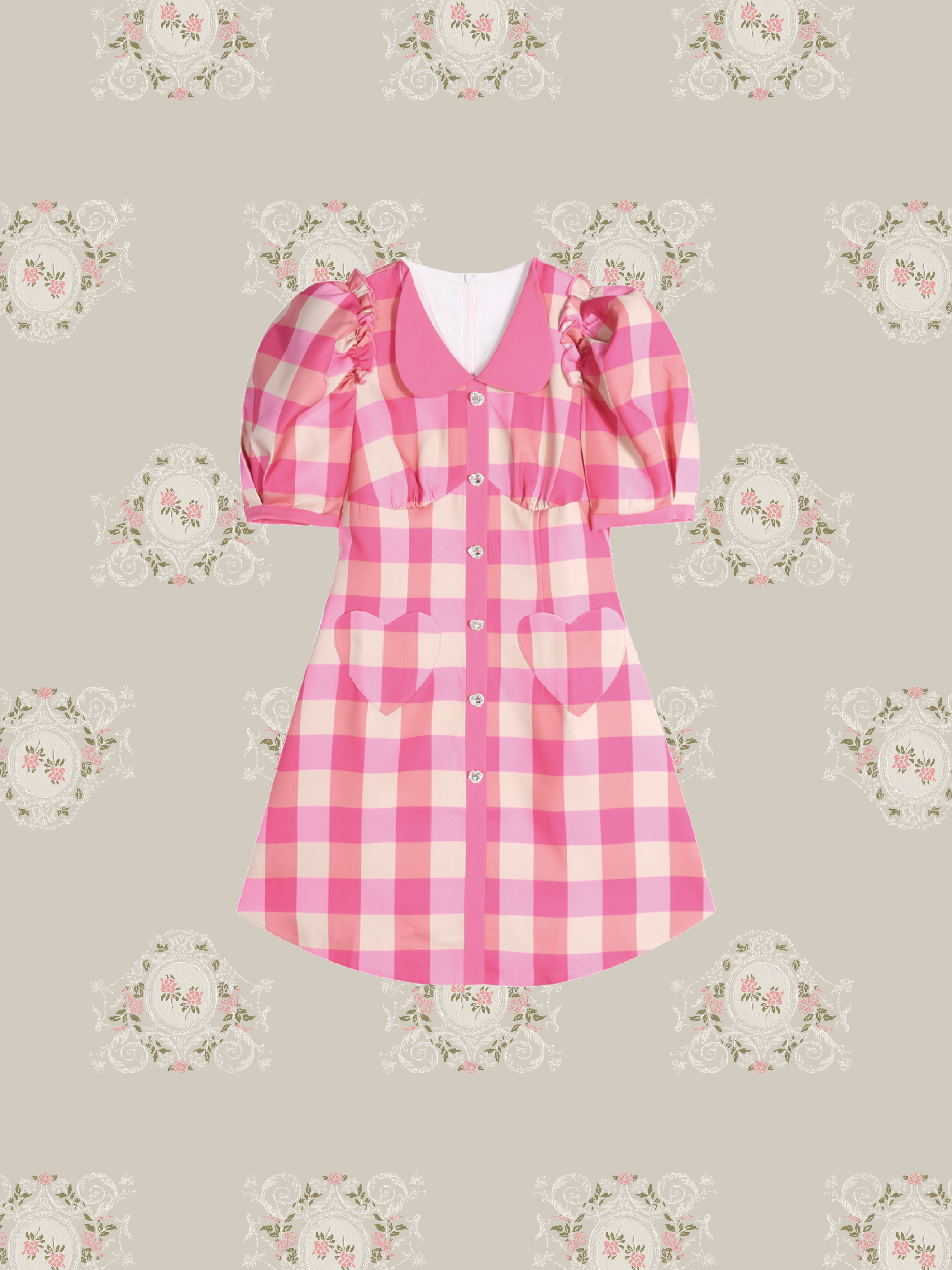 Princess Puff Sleeve Pink Check Dress 