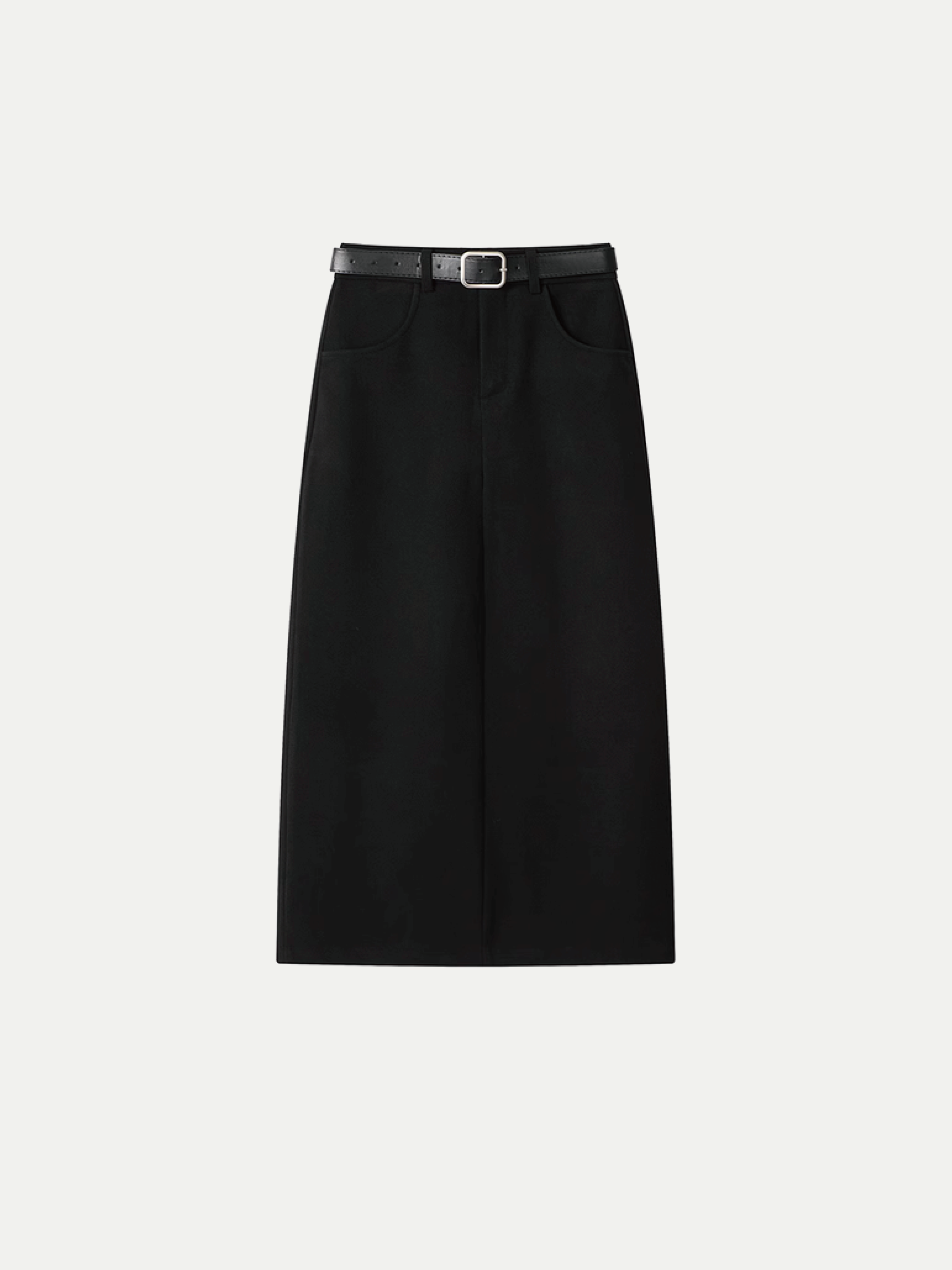 Straight Suit Skirt With Belt 