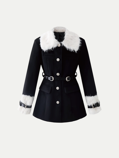 Waisted Fur Collar Coat