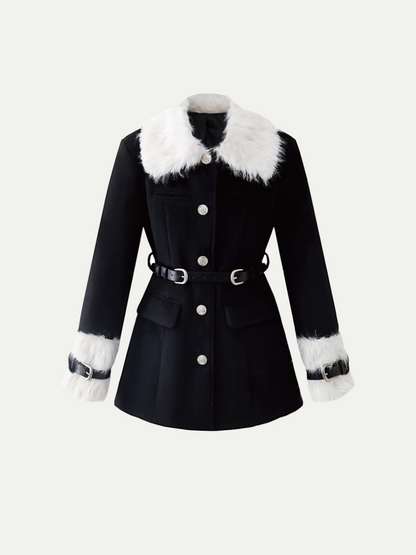 Waisted fur collar coat 