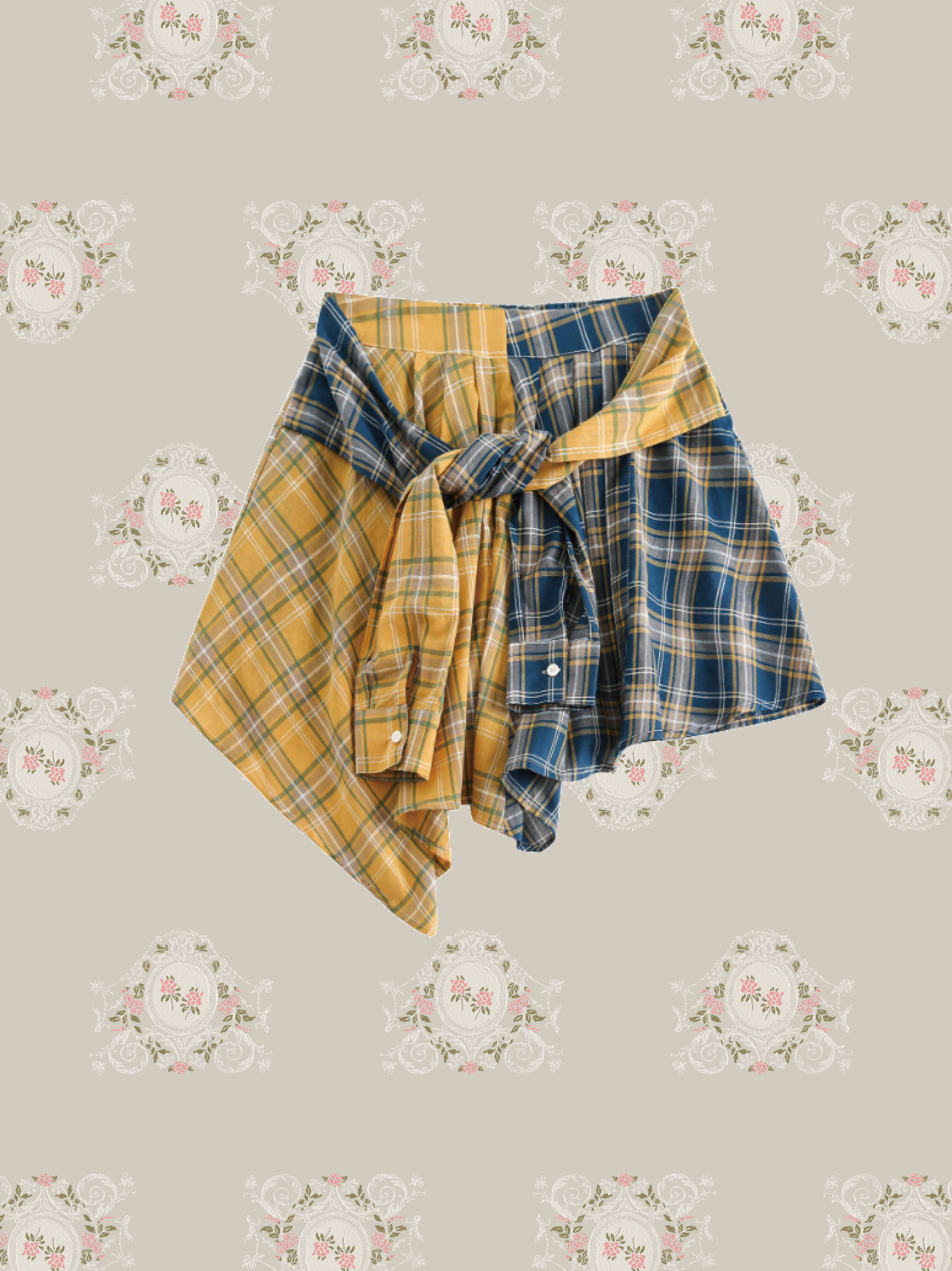 Colored Plaid Patchwork Mini Skirt/カラーチェック柄パッチワークミニスカート