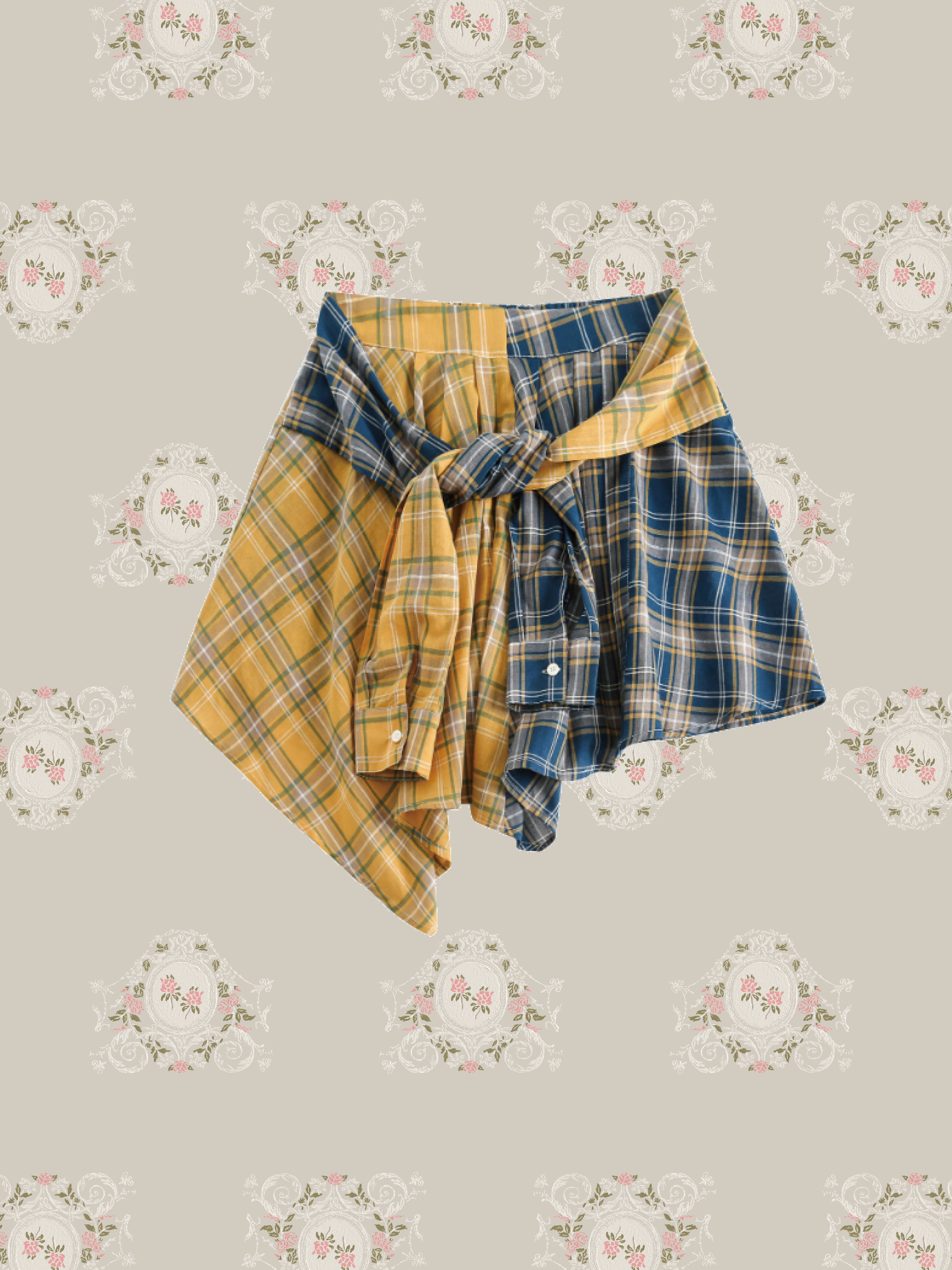 Colored Plaid Patchwork Mini Skirt 