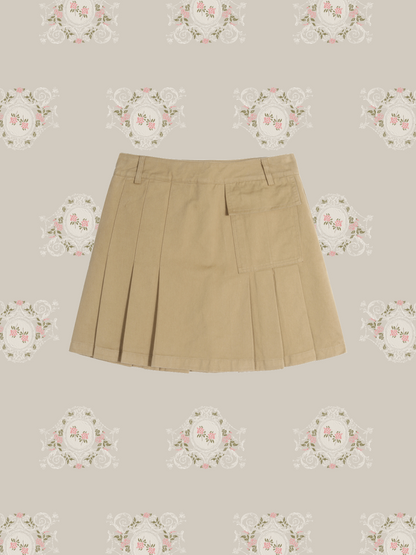 Pocket Pleats Khaki Short Skirt/ポケットプリーツカーキショートスカート