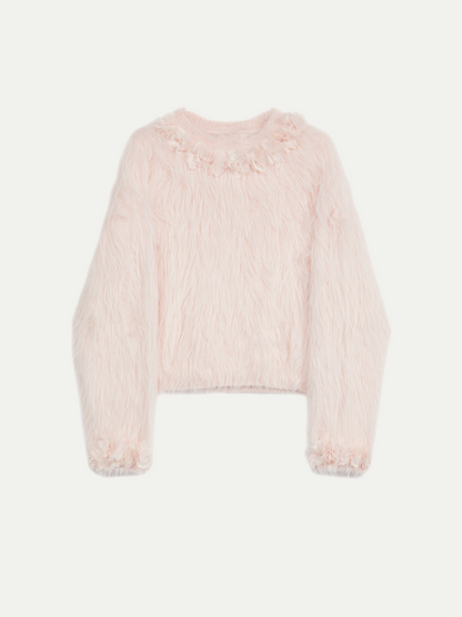 Lace-collar mohair sheer sweater 