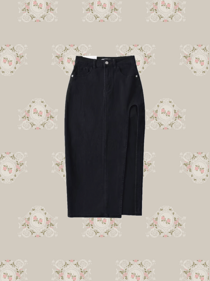 High Slit Denim Skirt 