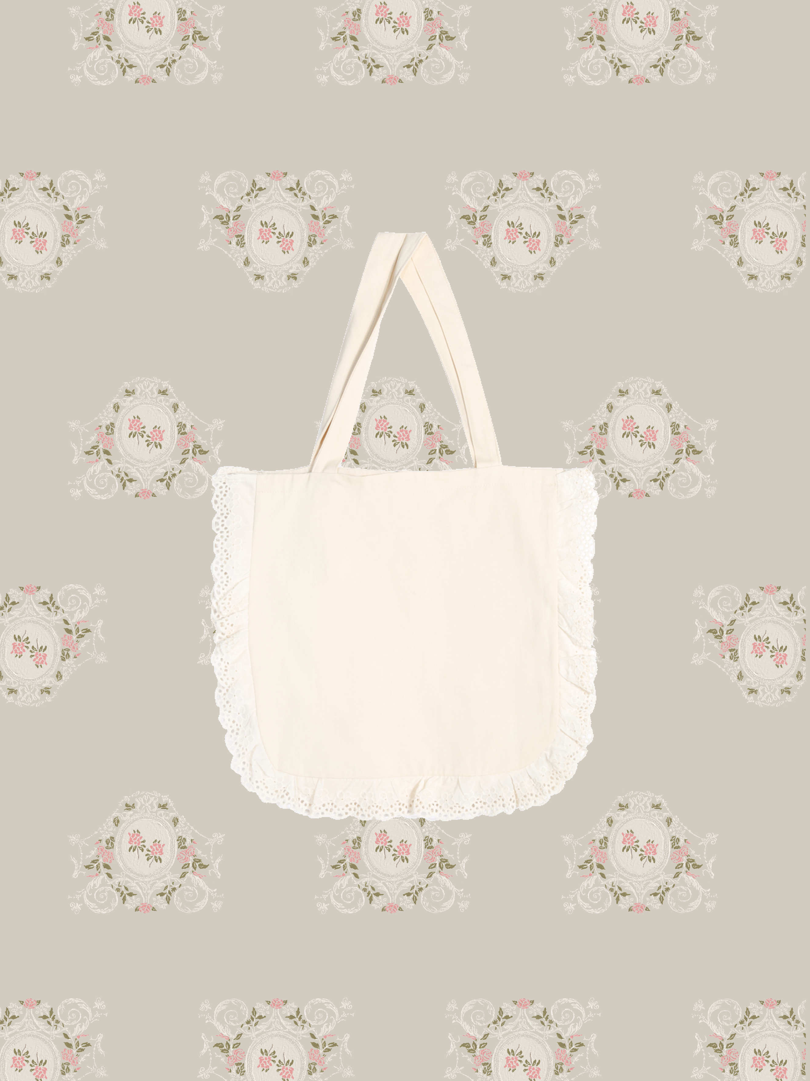 Lace Piping Garden Embroidery Tote Bag/レースパイピングガーデン刺繍トートバッグ